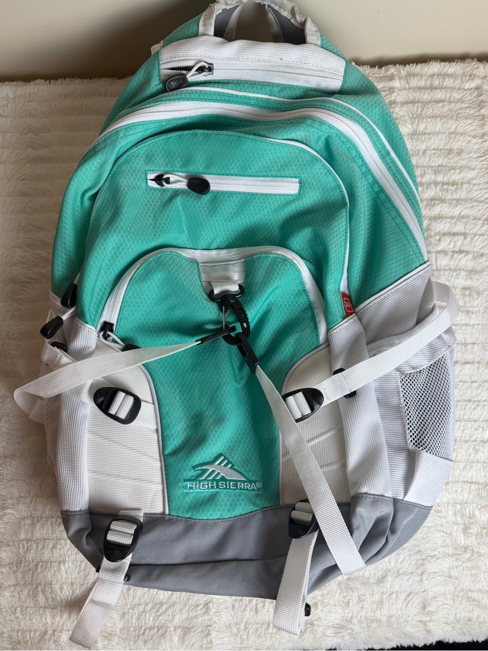 High Sierra Aqua and White Hiking Backpack